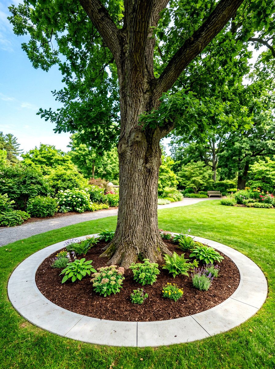Circular Tree Ring - 30 concrete garden border ideas