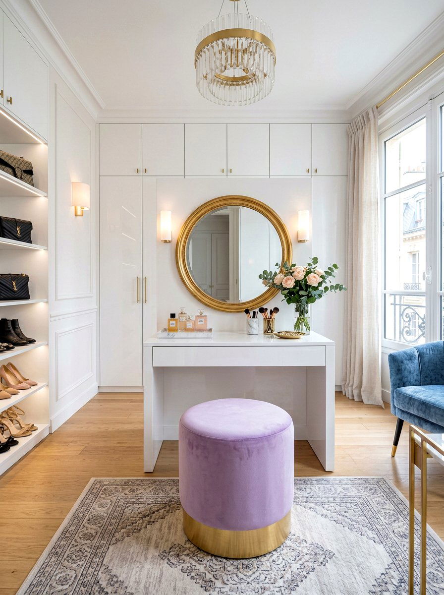 Circular Velvet Stool - 30 dressing room seating ideas