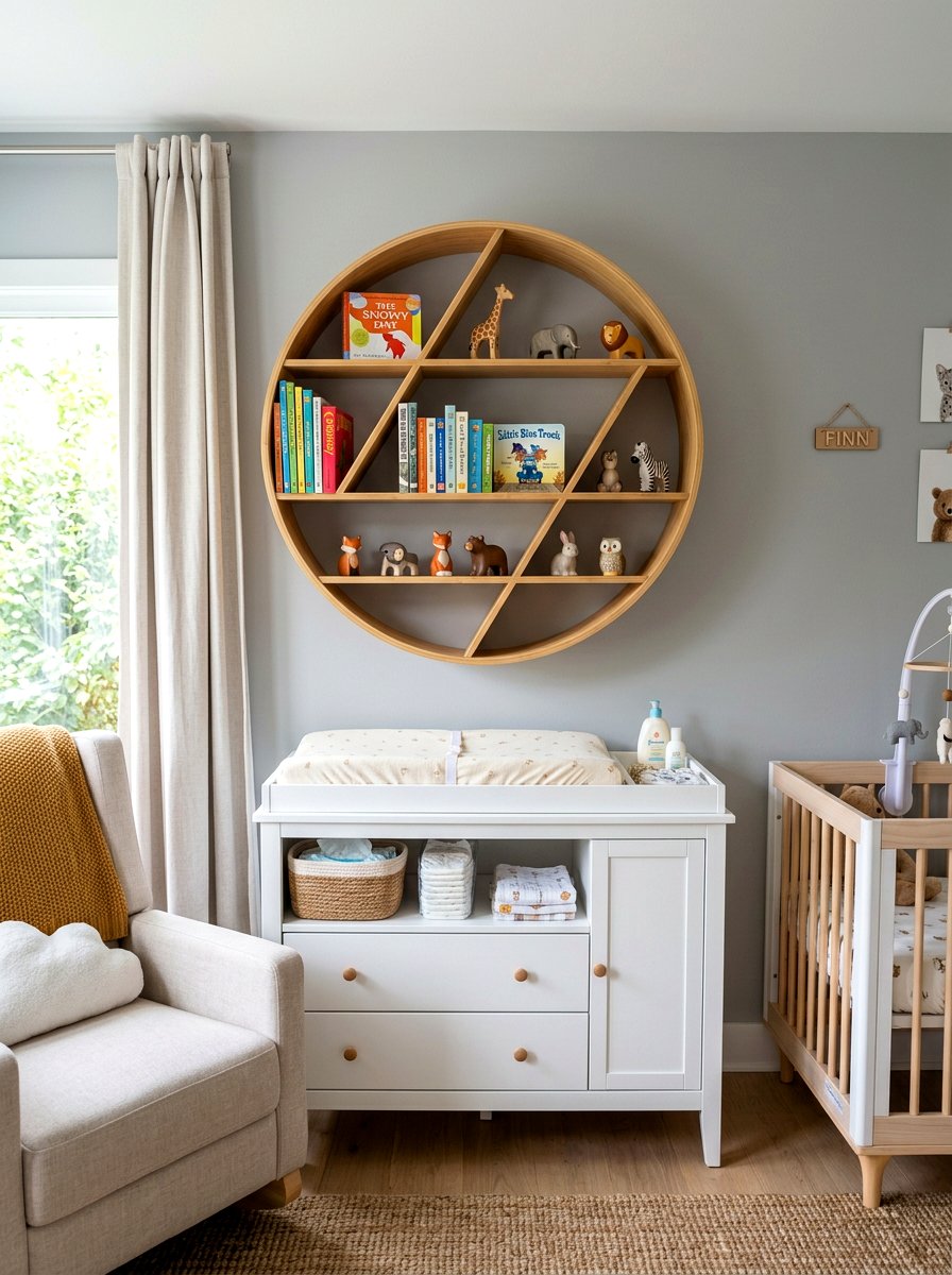 Circular Wall Shelf - 30 nursery bookshelf ideas