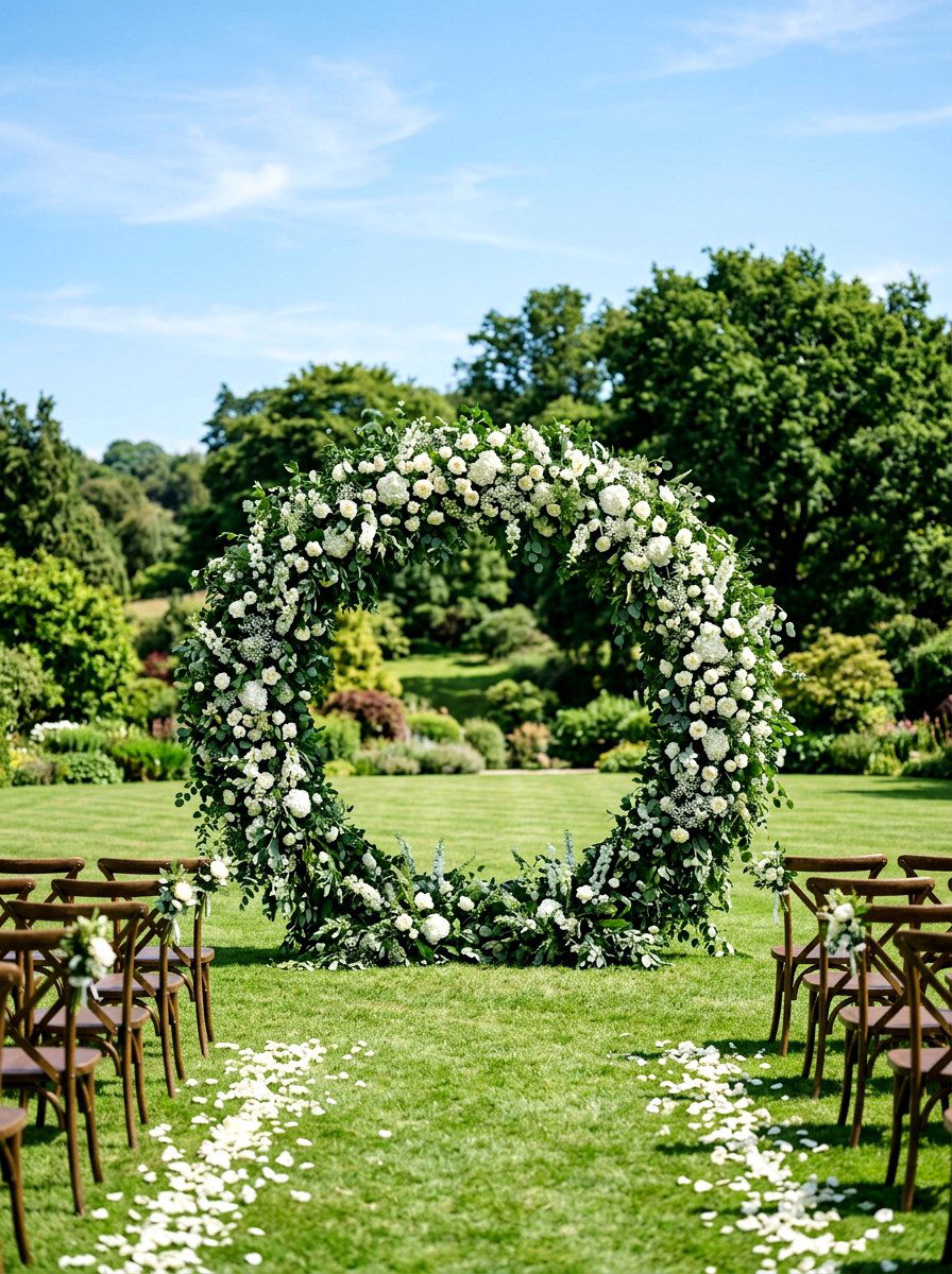 Circular Wedding Altar Greenery - 30 backyard wedding decor ideas