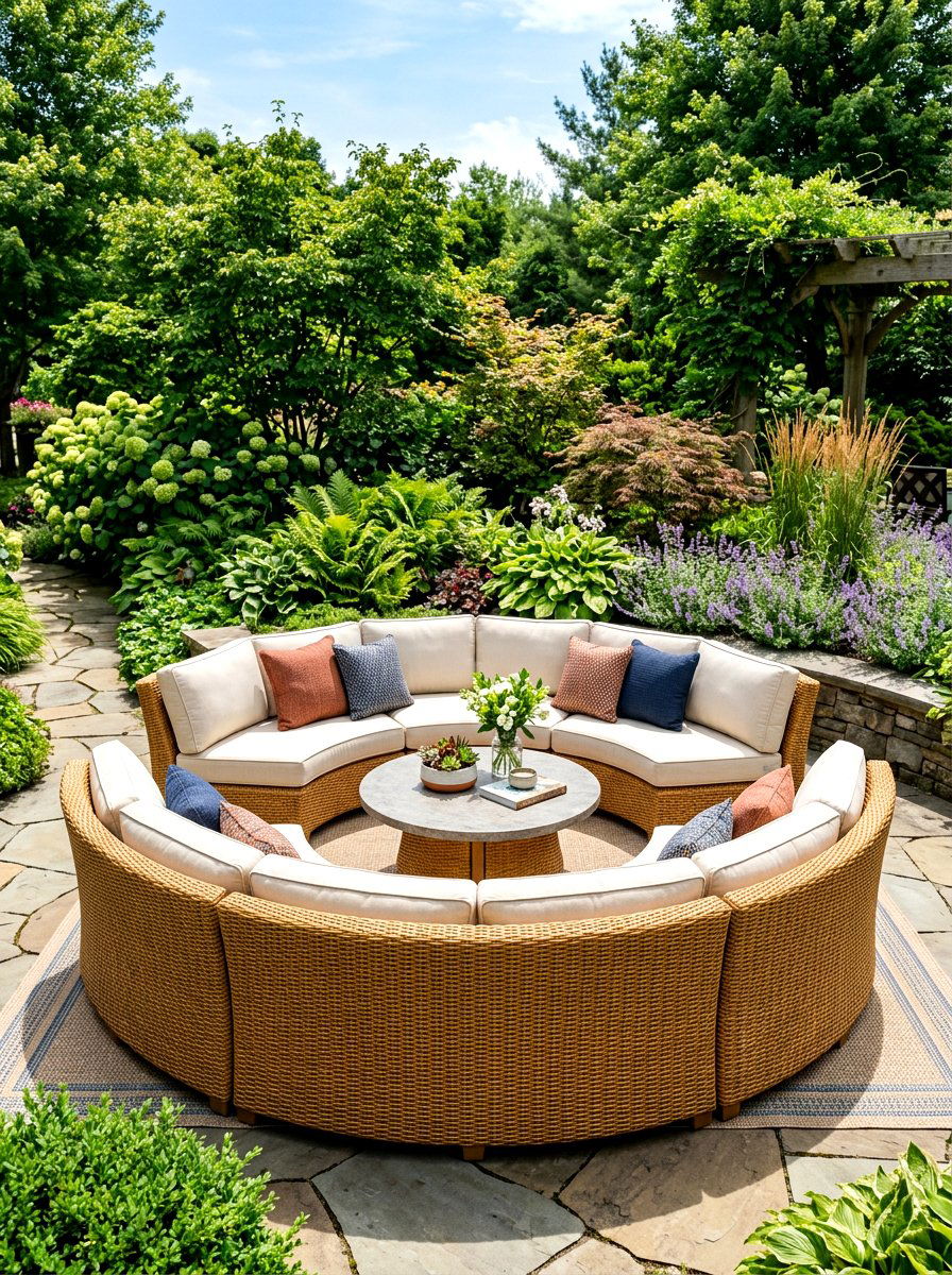 Circular Wicker Outdoor Sofa - 30 curved patio sofa ideas