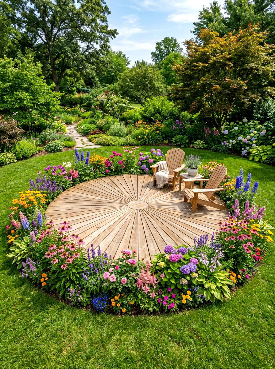 Circular Wood Deck - 30 backyard yoga deck ideas