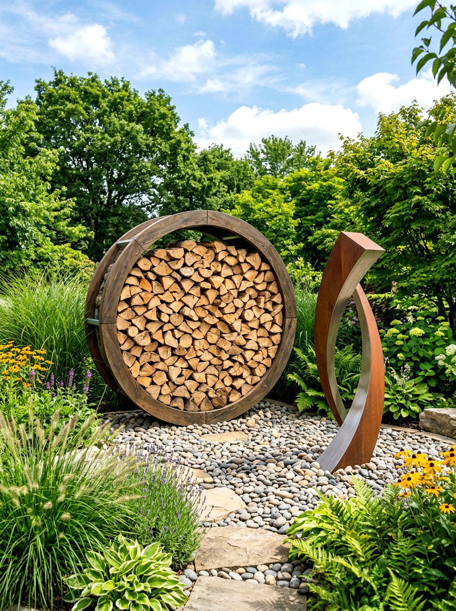Circular Wood Storage Frame - 30 wood storage shed ideas