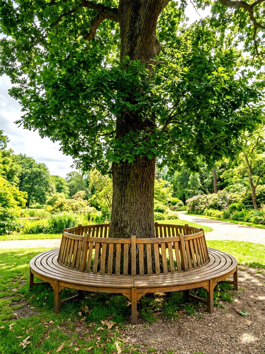 Circular Wooden Bench Around Tree - 30 curved bench garden ideas
