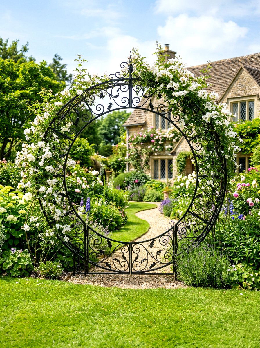 Circular Wrought Iron Garden Arch - 30 moon gate garden ideas