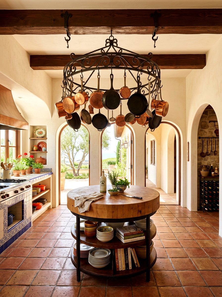 Circular Wrought Iron Rack - 30 hanging pot rack ideas