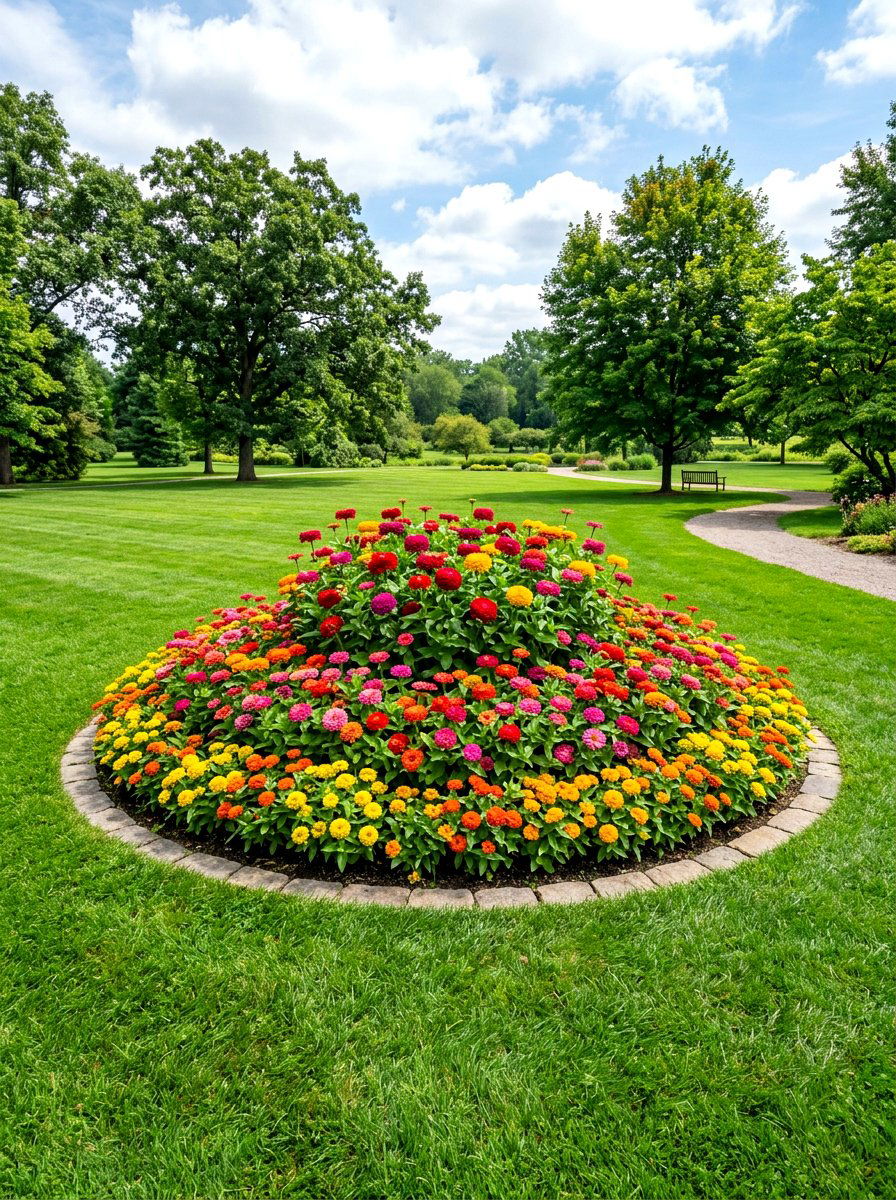 Circular Zinnia Garden Island - 30 zinnia border ideas