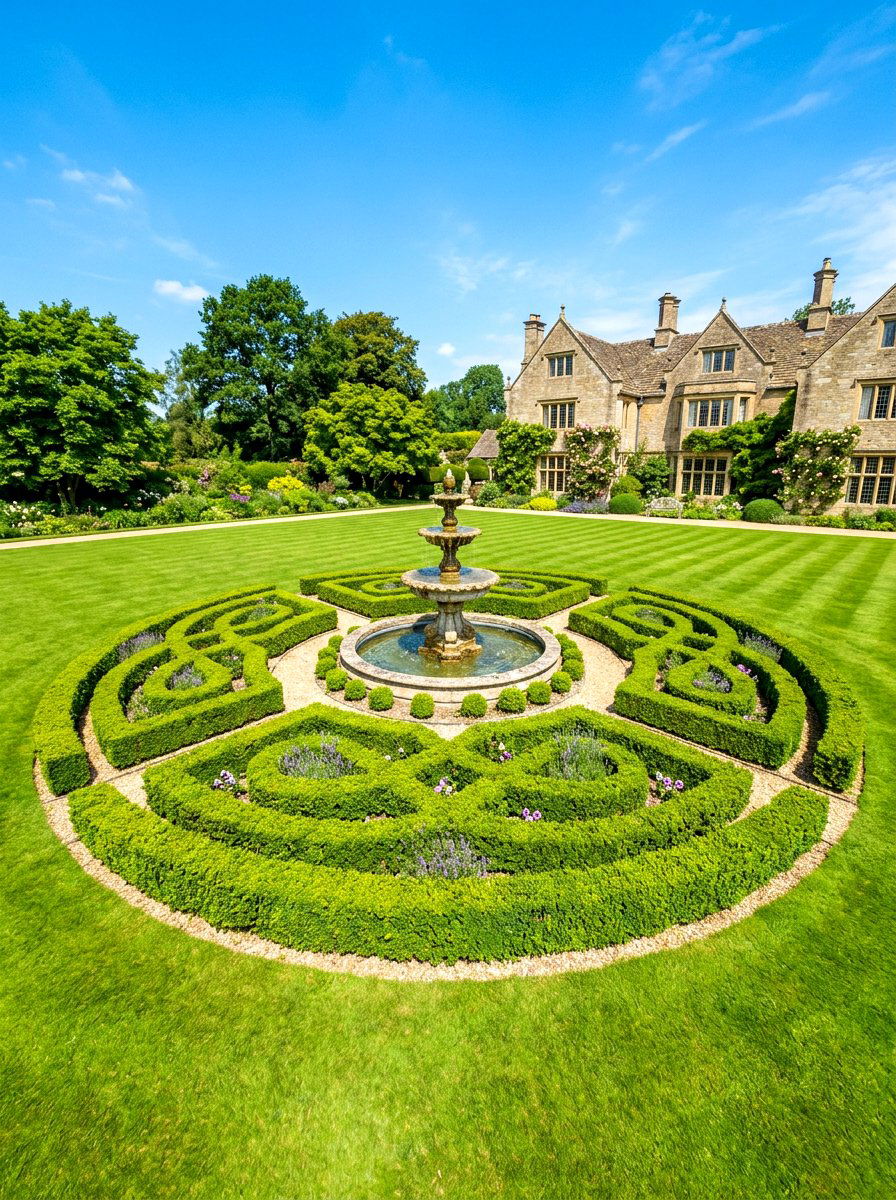 Circular boxwood feature - 30 boxwood front yard ideas