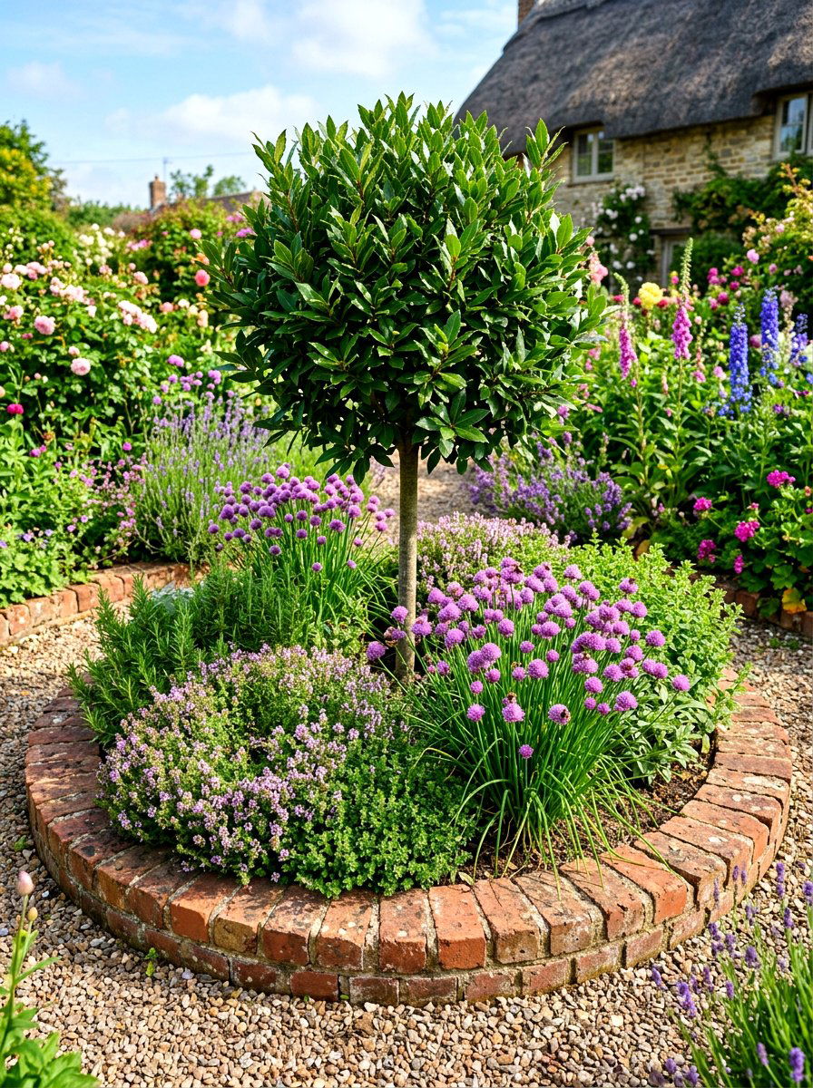 Circular brick herb bed - 30 herb patio border ideas