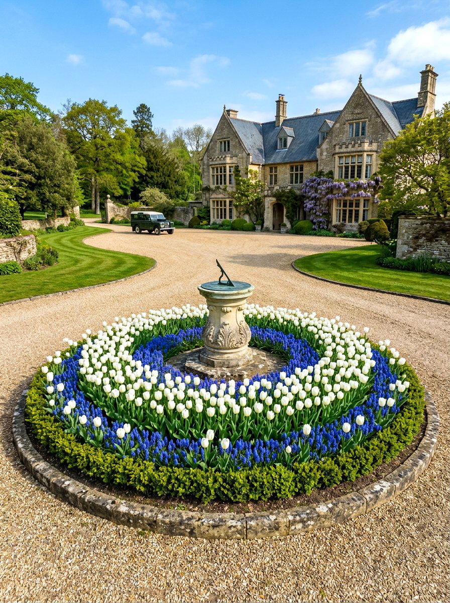 Circular center flower bed - 30 flower bed layout ideas