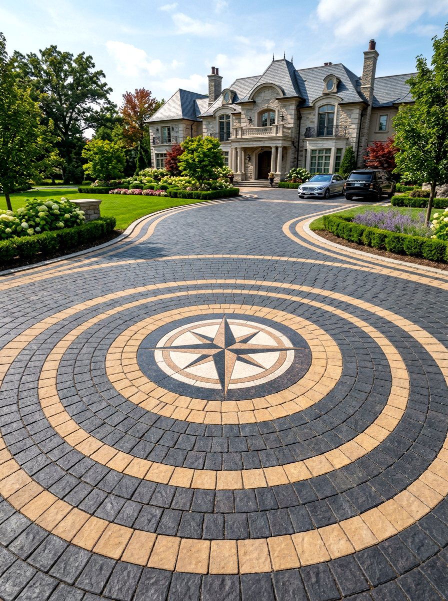 Circular driveway paver pattern - 30 paver driveway ideas