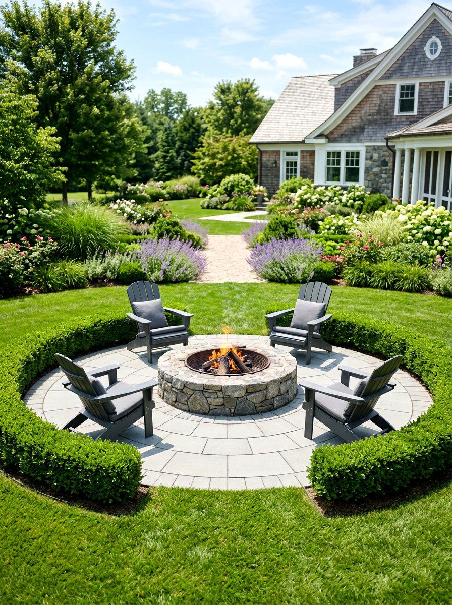 Circular fire pit zone - 30 fire pit ideas