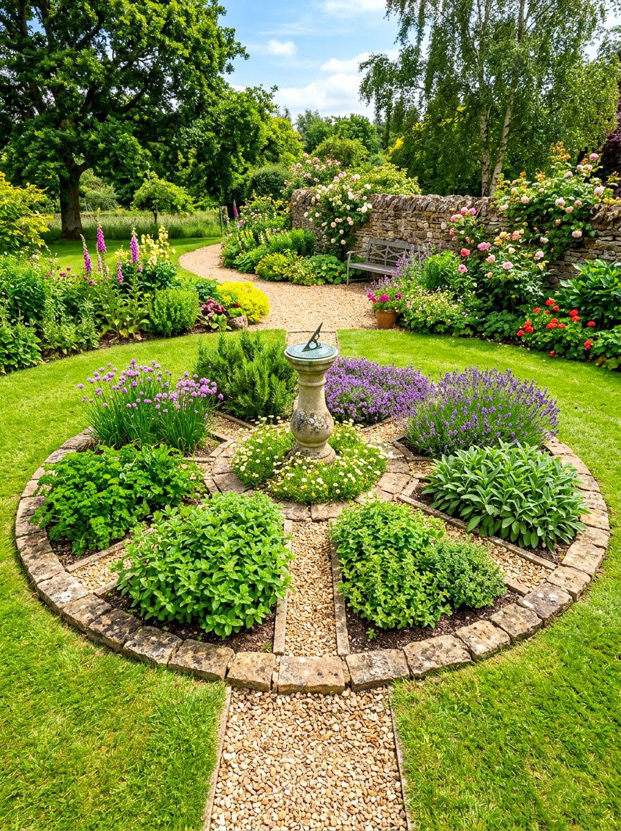 Circular herb garden bed - 30 rooftop herb garden ideas