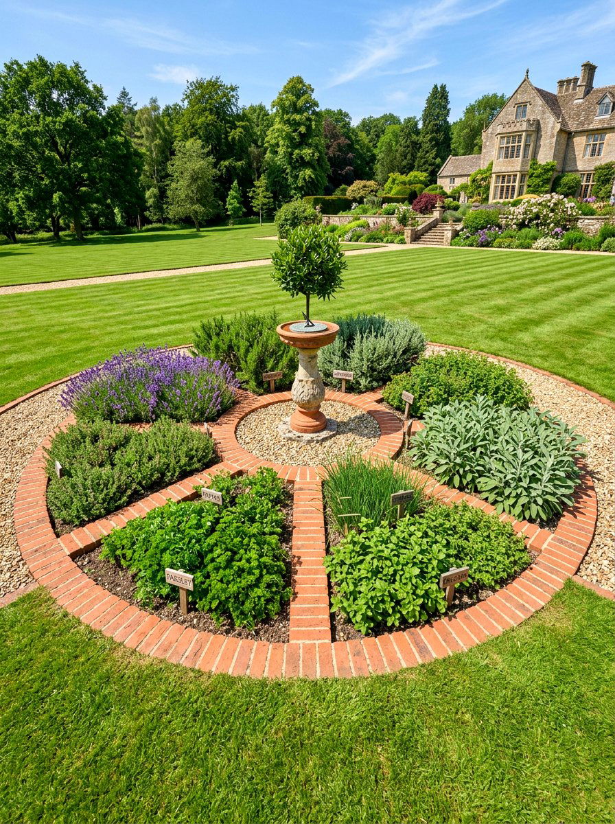 Circular herb garden patch - 30 backyard herb garden ideas