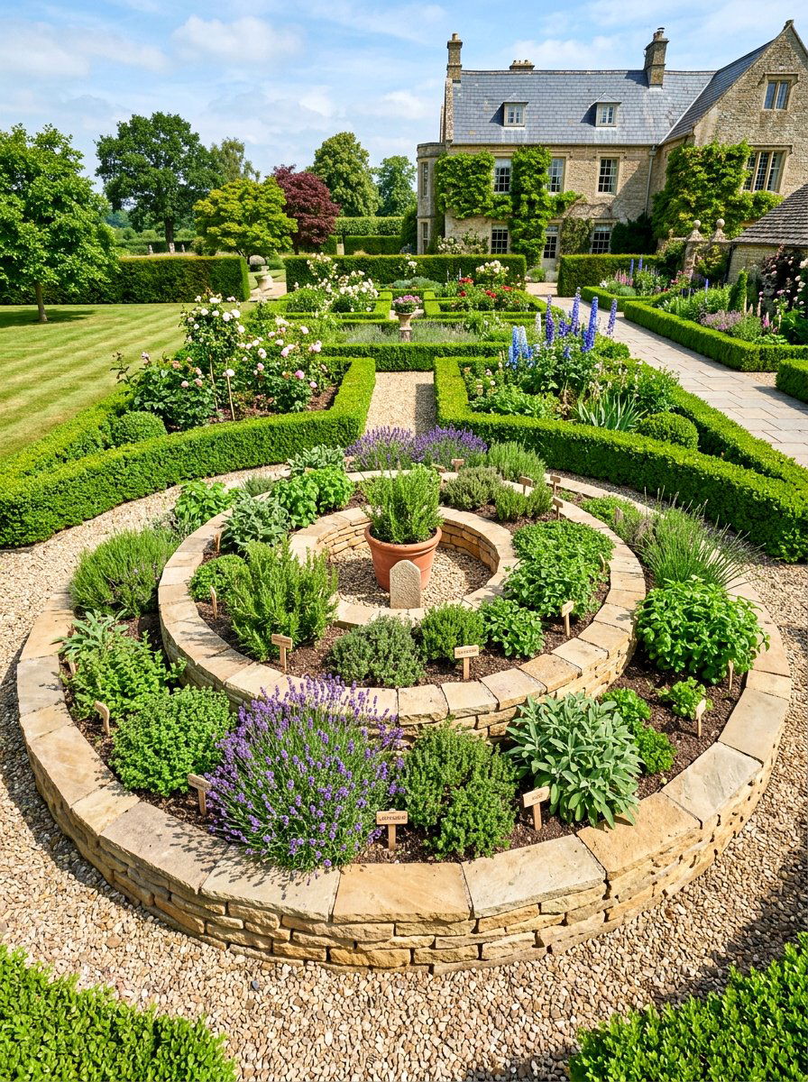 Circular herb spiral - 30 raised herb spiral ideas