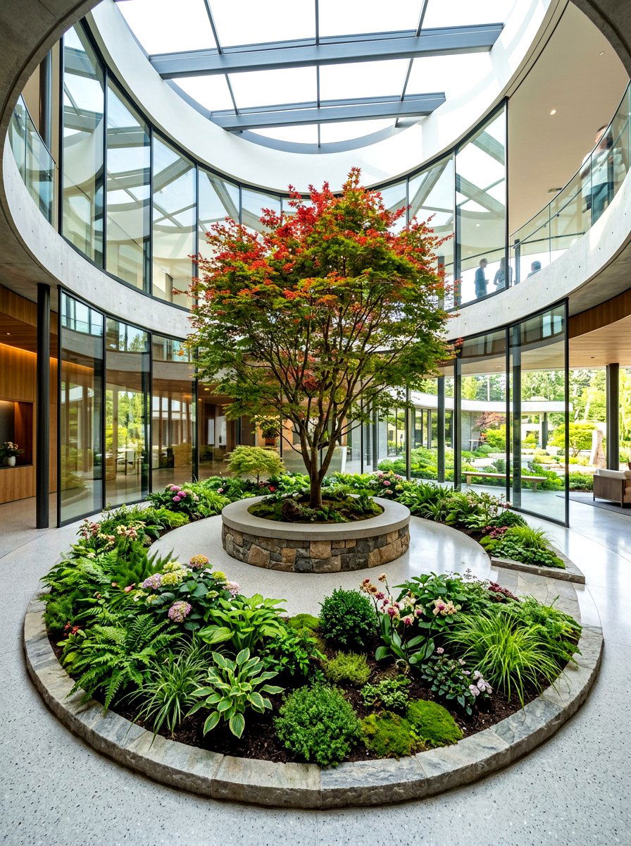 Circular indoor garden - 30 indoor courtyard garden ideas