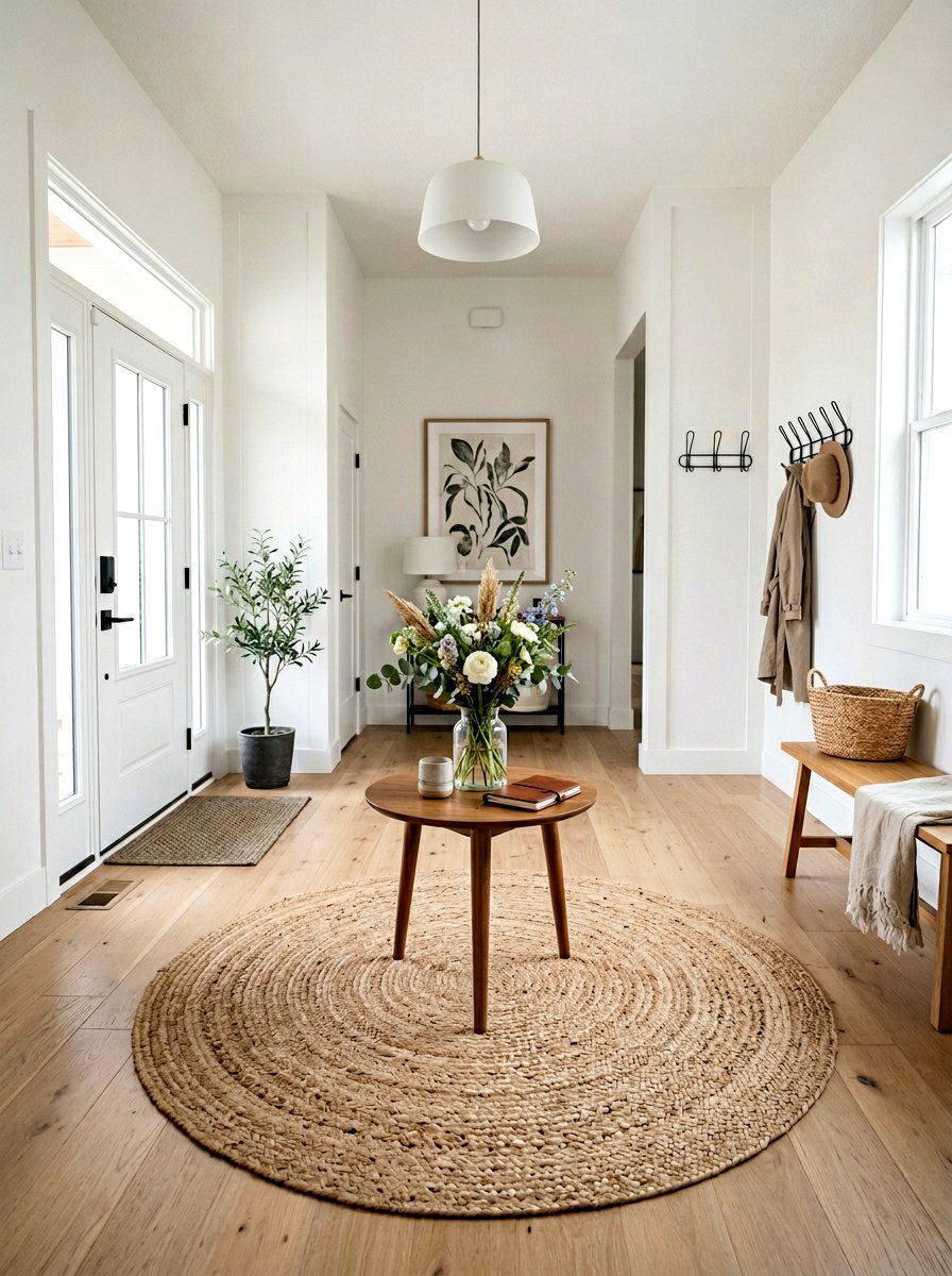 Circular jute rug - 30 rental entryway ideas