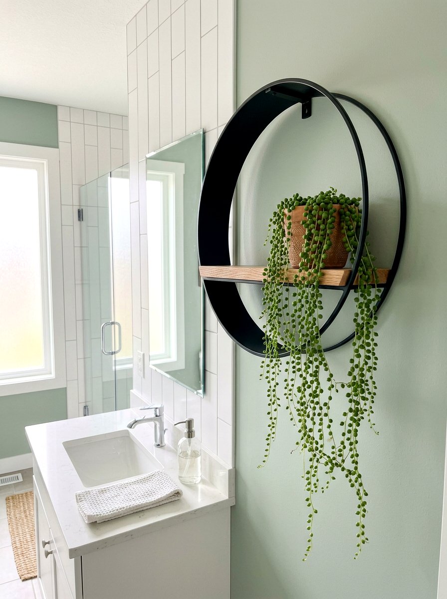 Circular metal plant shelf - 30 bathroom plant shelf ideas