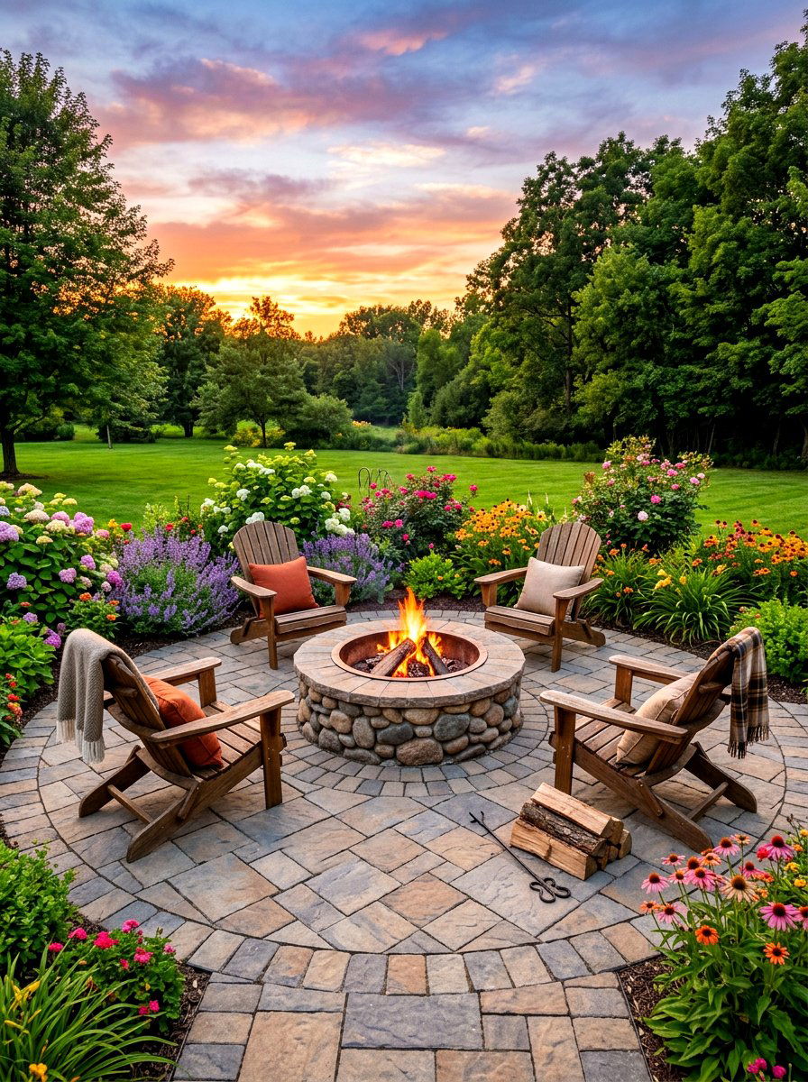 Circular paver fire pit - 30 paver fire pit patio ideas