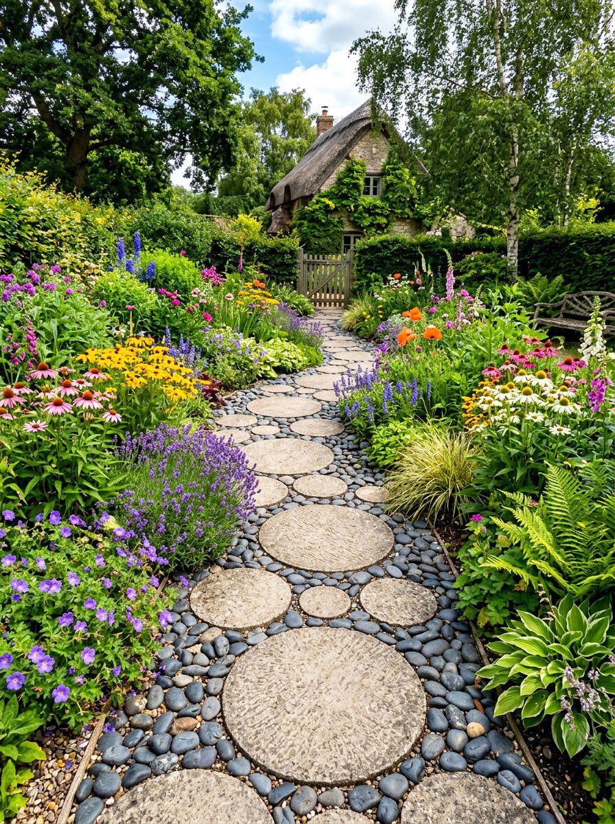 Circular paver garden design - 30 secret path garden ideas