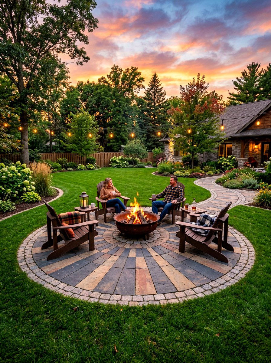 Circular paver medallion edge - 30 patio paver border ideas