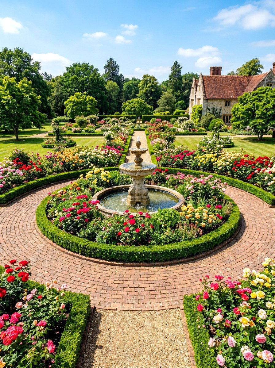 Circular rose garden path - 30 rose garden walkway ideas
