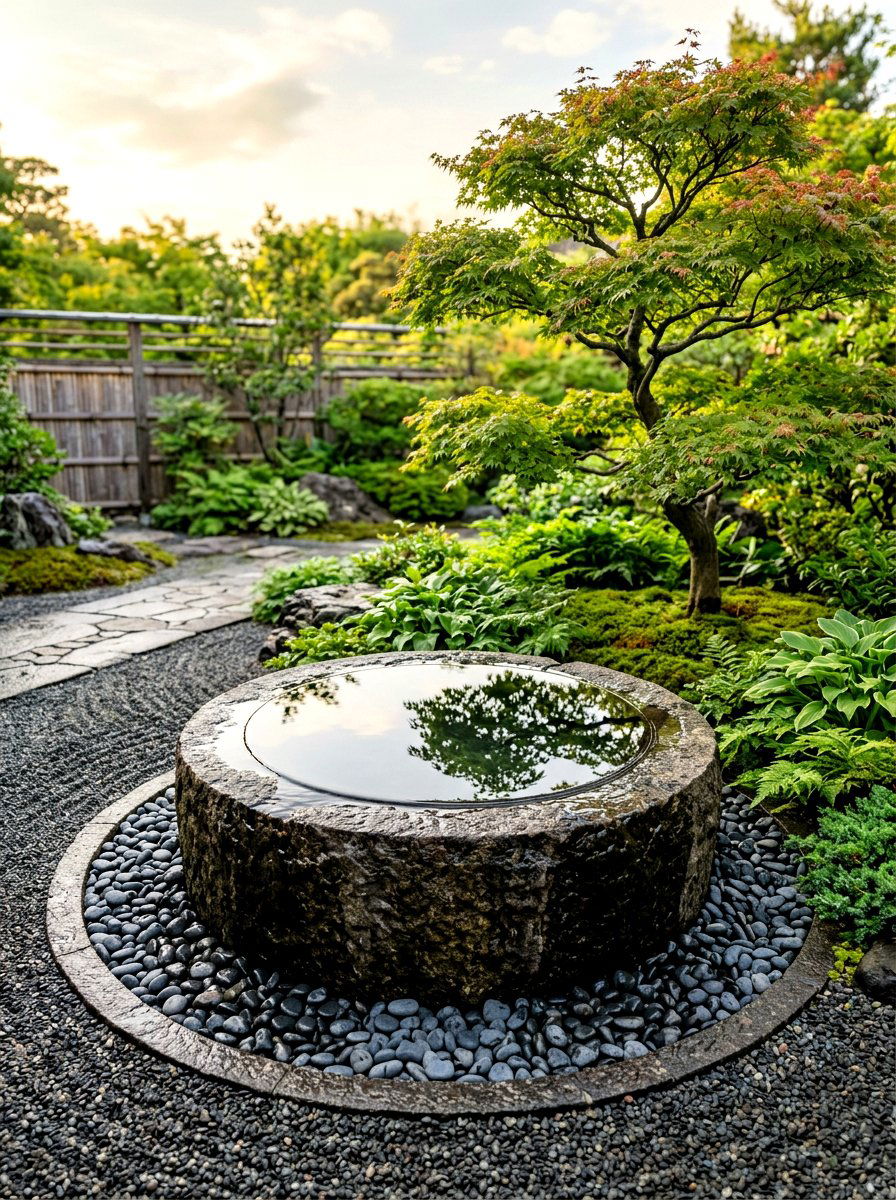 Circular stone basin - 30 courtyard fountain ideas