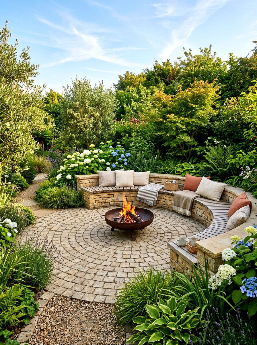 Circular stone patio layout - 30 warm minimalist patio ideas