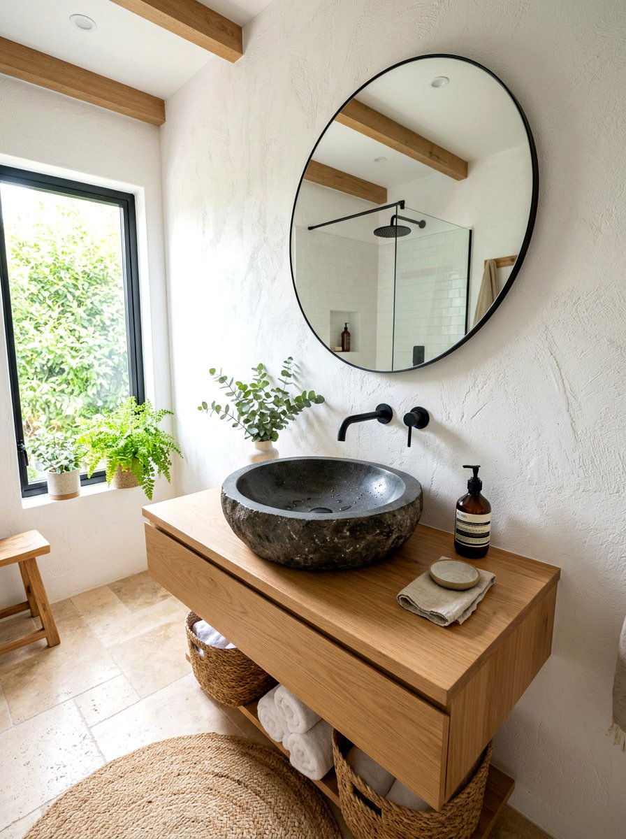 Circular stone vessel sink - 30 statement stone sink ideas