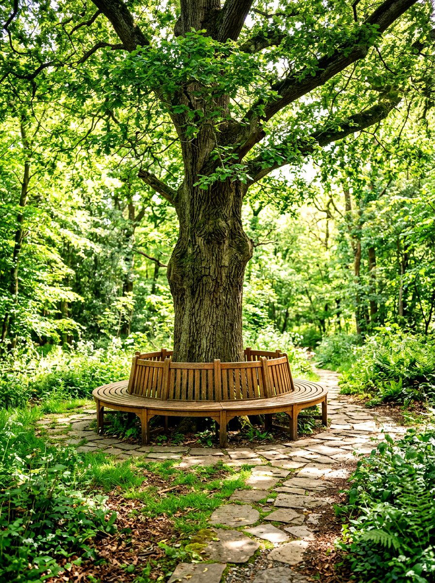 Circular wooden tree bench - 30 wooden patio furniture ideas