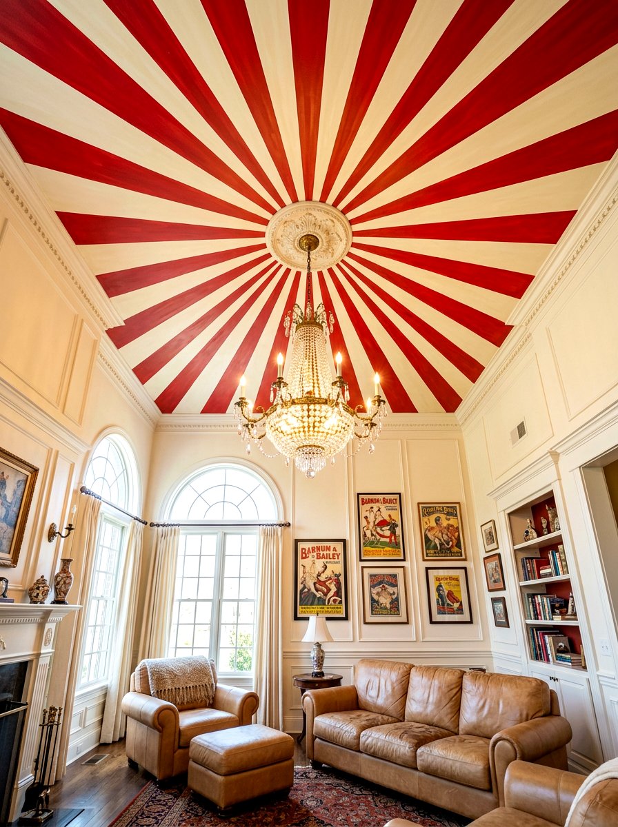Circus Stripe Painted Ceiling - 30 circus stripe living room ideas