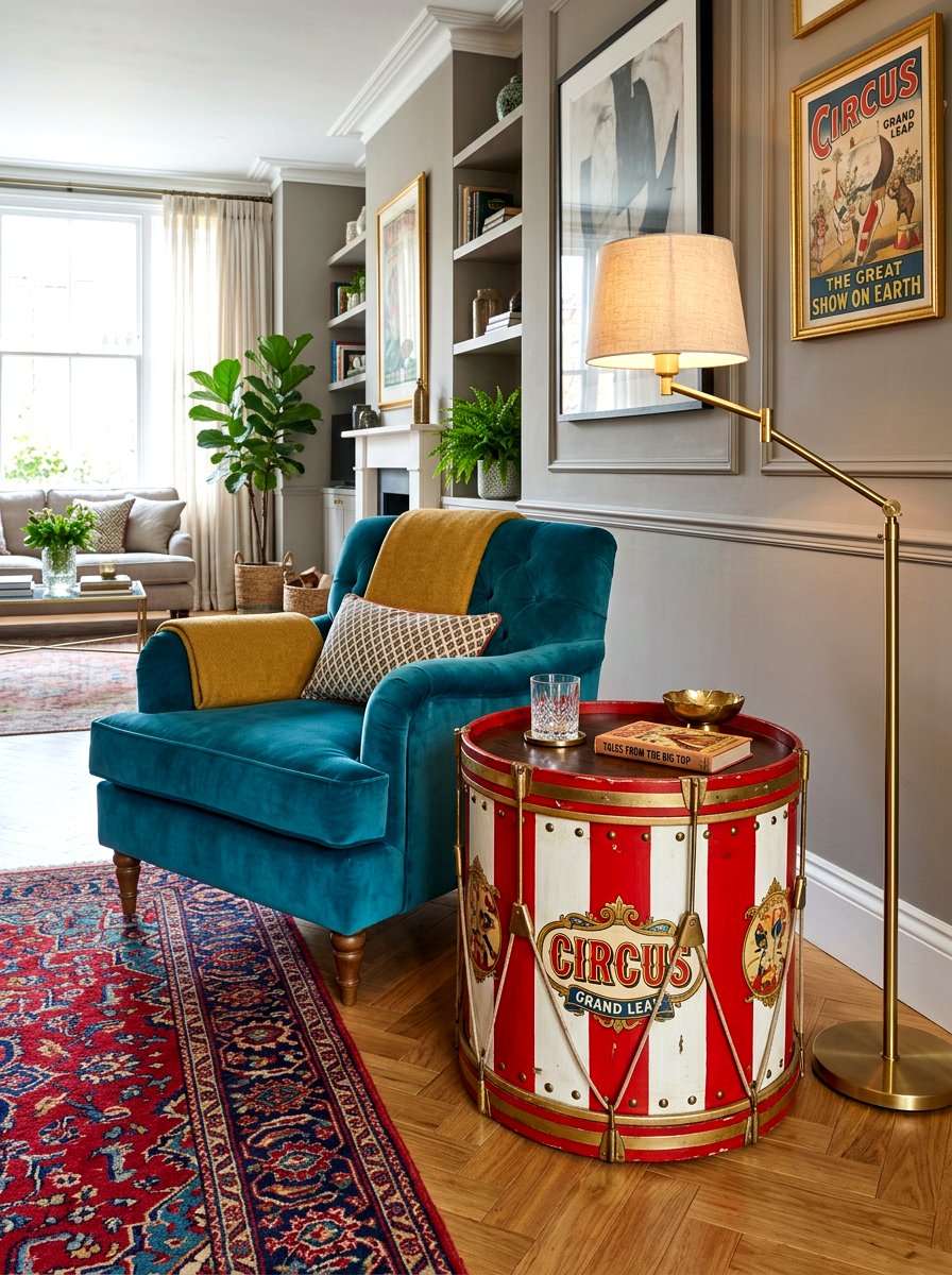 Circus drum side table - 30 vintage circus decor ideas