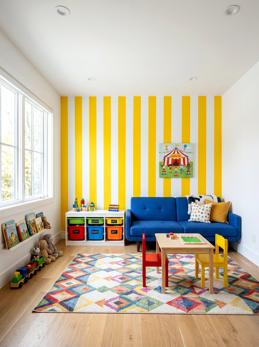 Circus stripe accent wall - 30 circus stripe kids room ideas