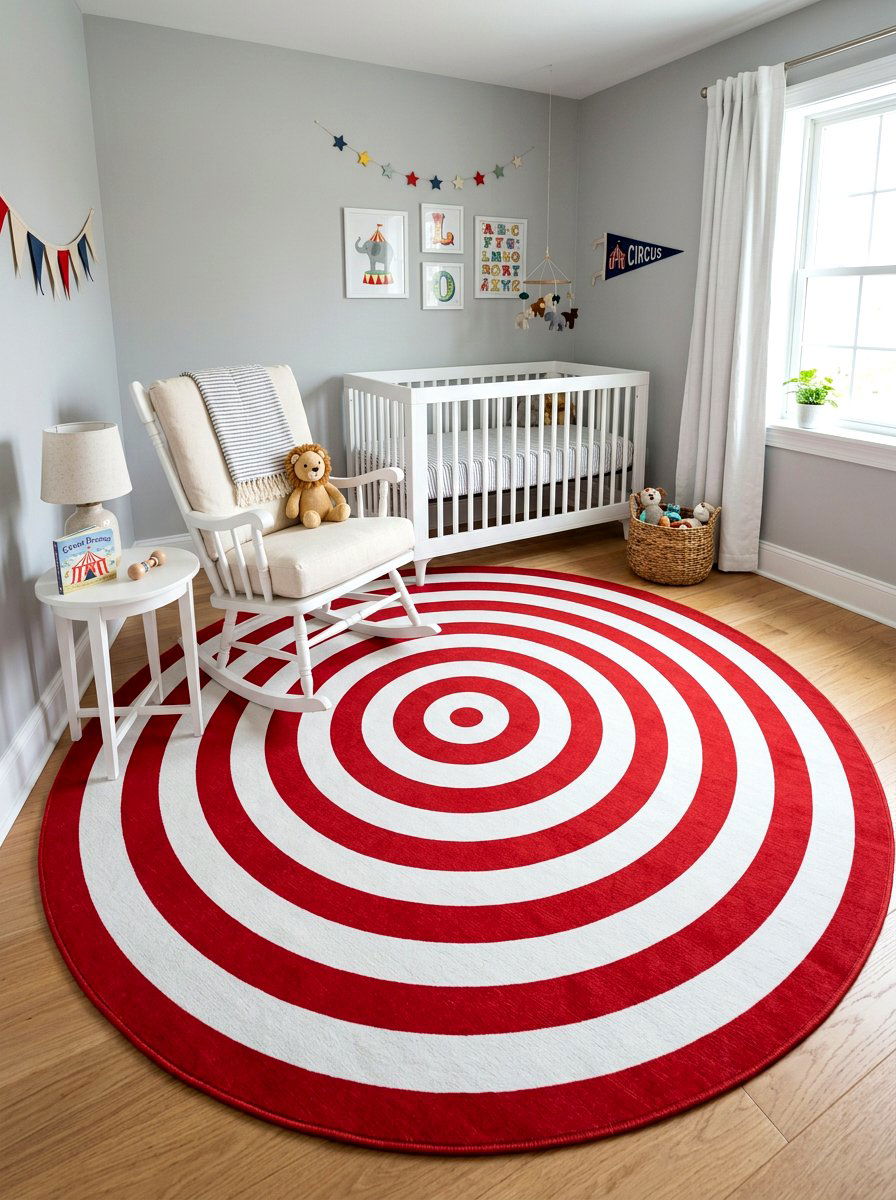 Circus stripe area rug - 30 circus stripe kids room ideas