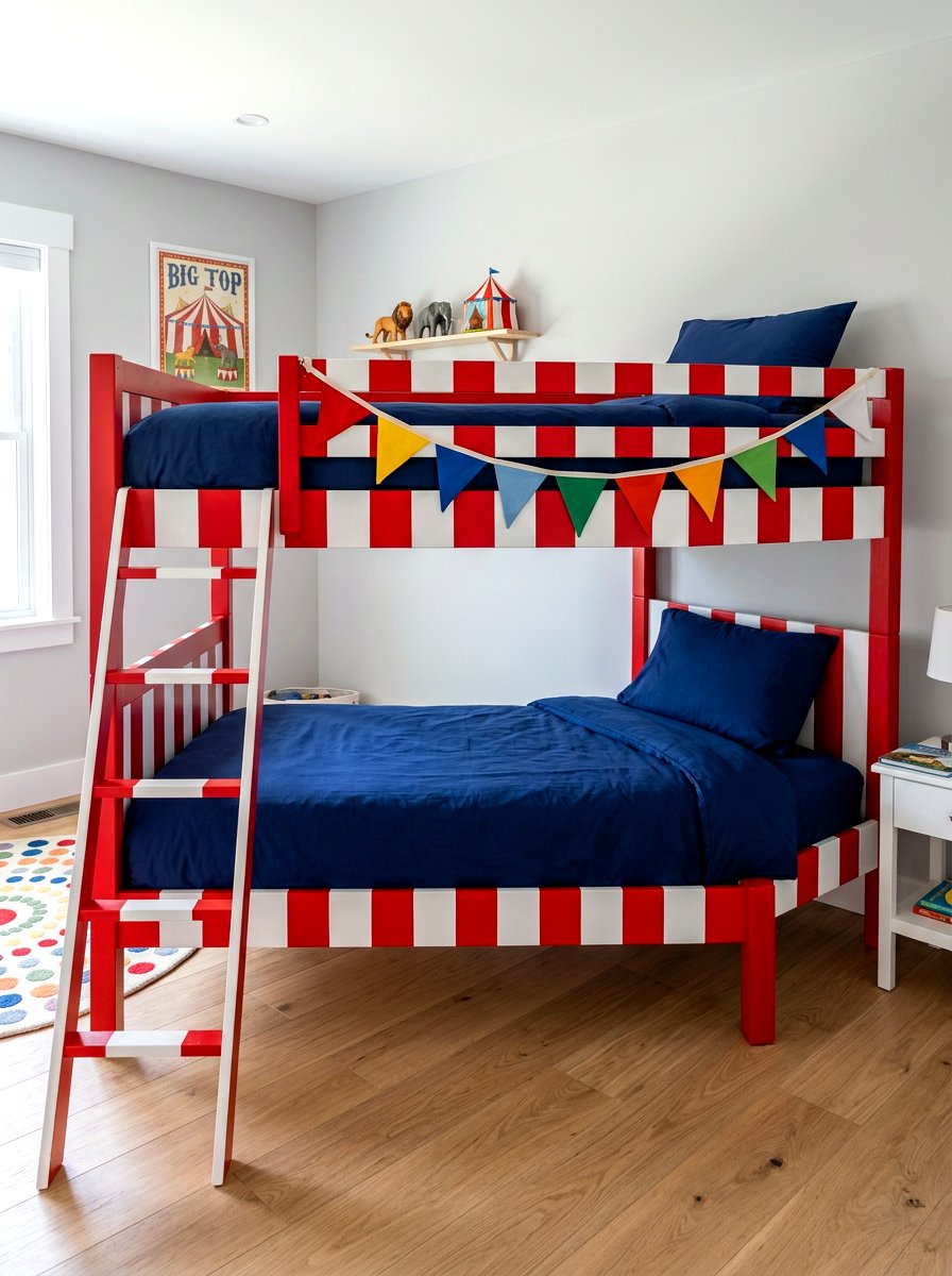 Circus stripe bunk bed - 30 circus stripe kids room ideas
