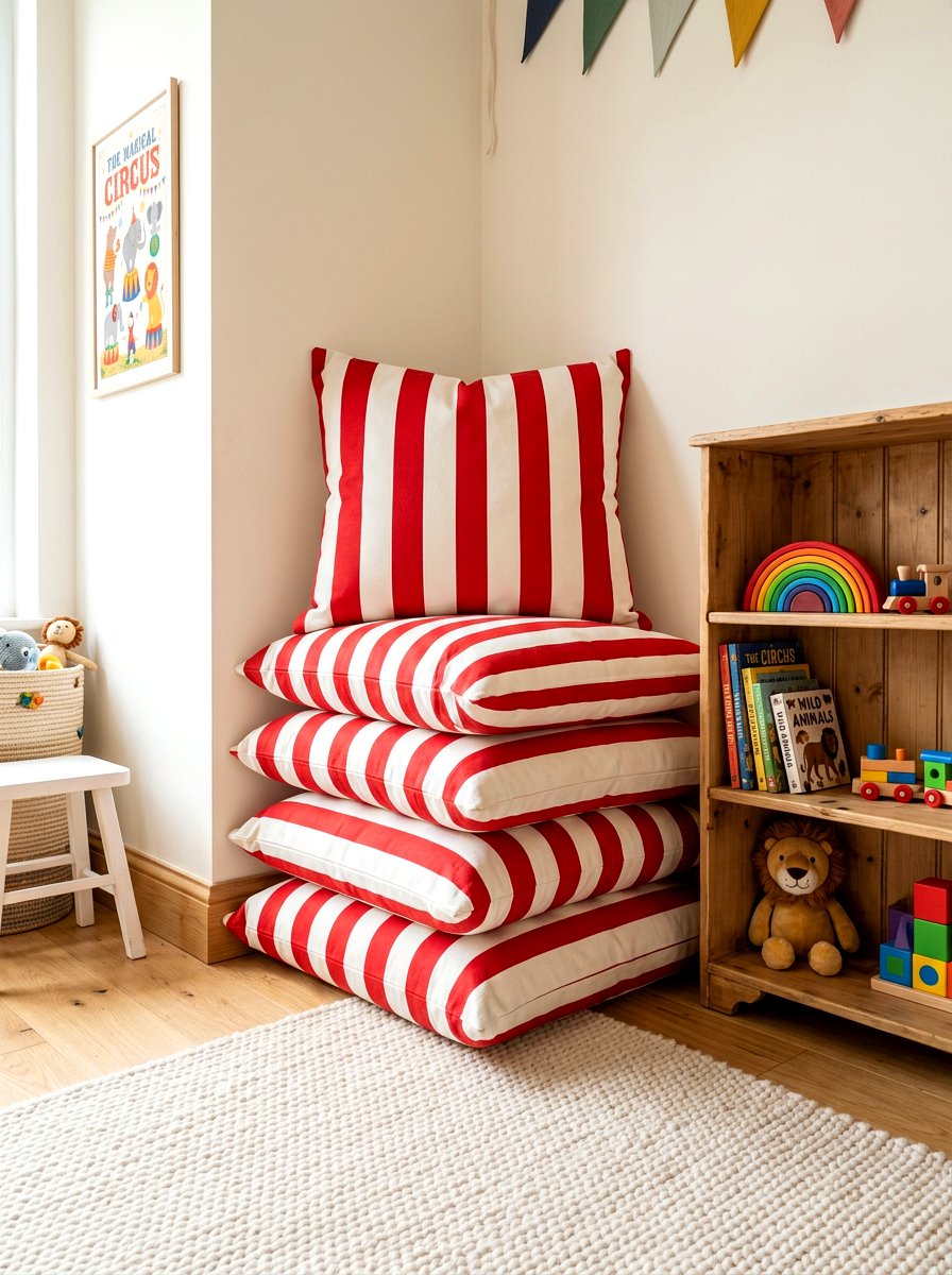 Circus stripe floor pillow - 30 circus stripe kids room ideas
