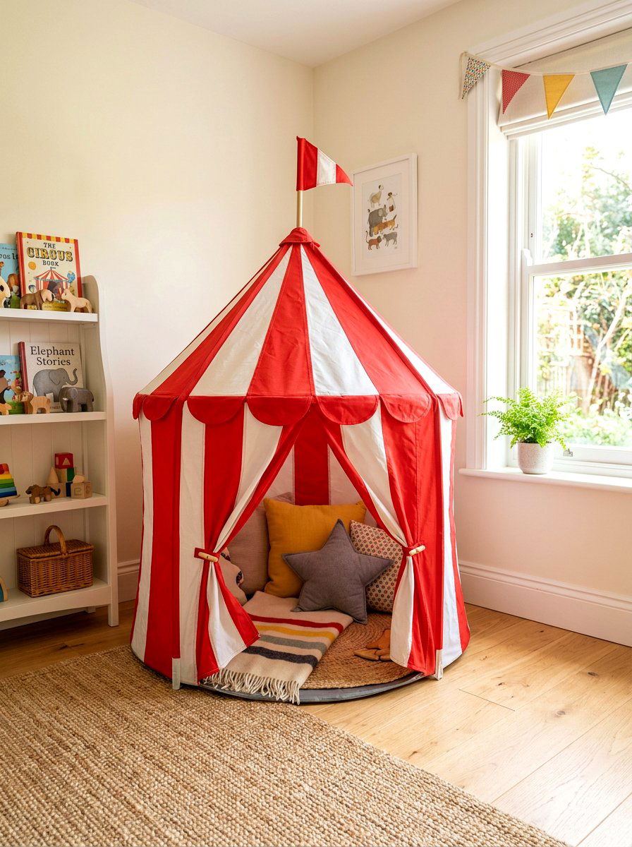 Circus stripe play tent - 30 circus stripe kids room ideas