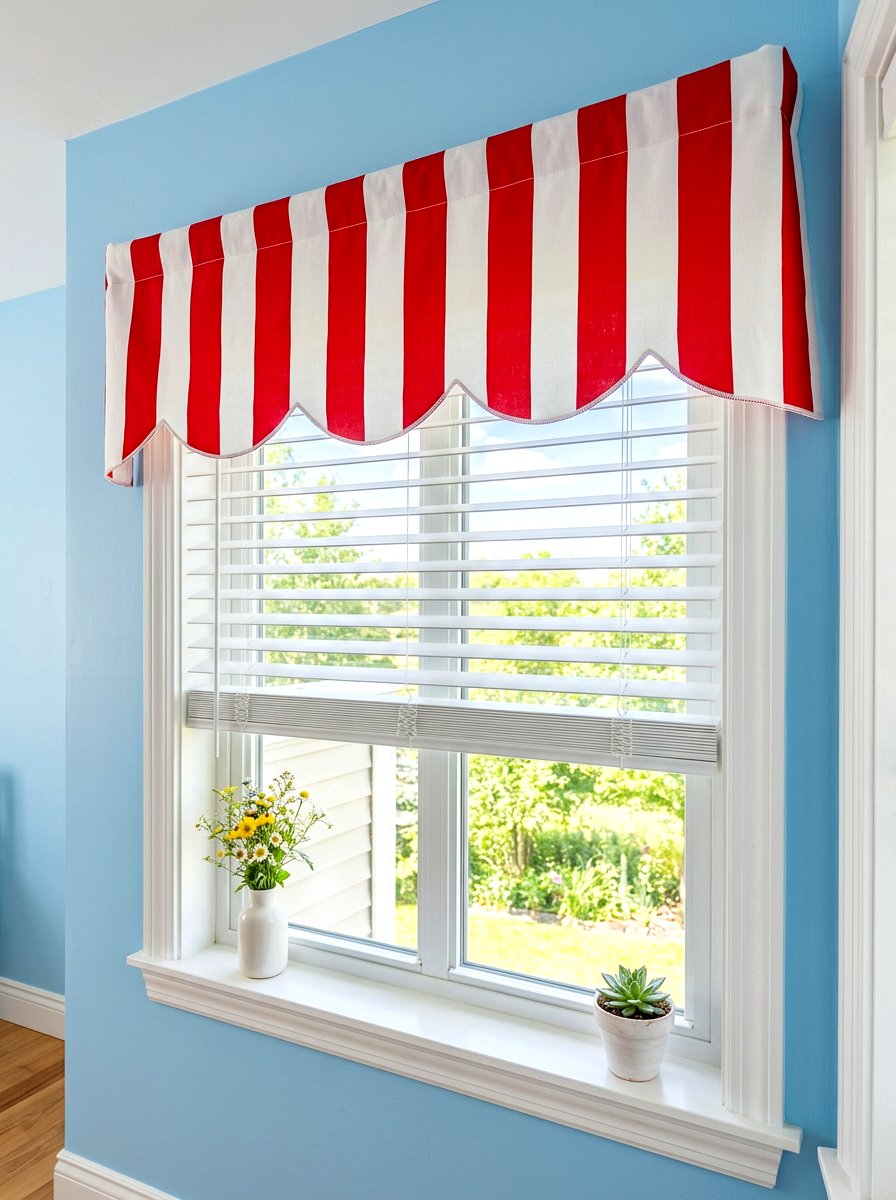 Circus stripe window valance - 30 circus stripe kids room ideas