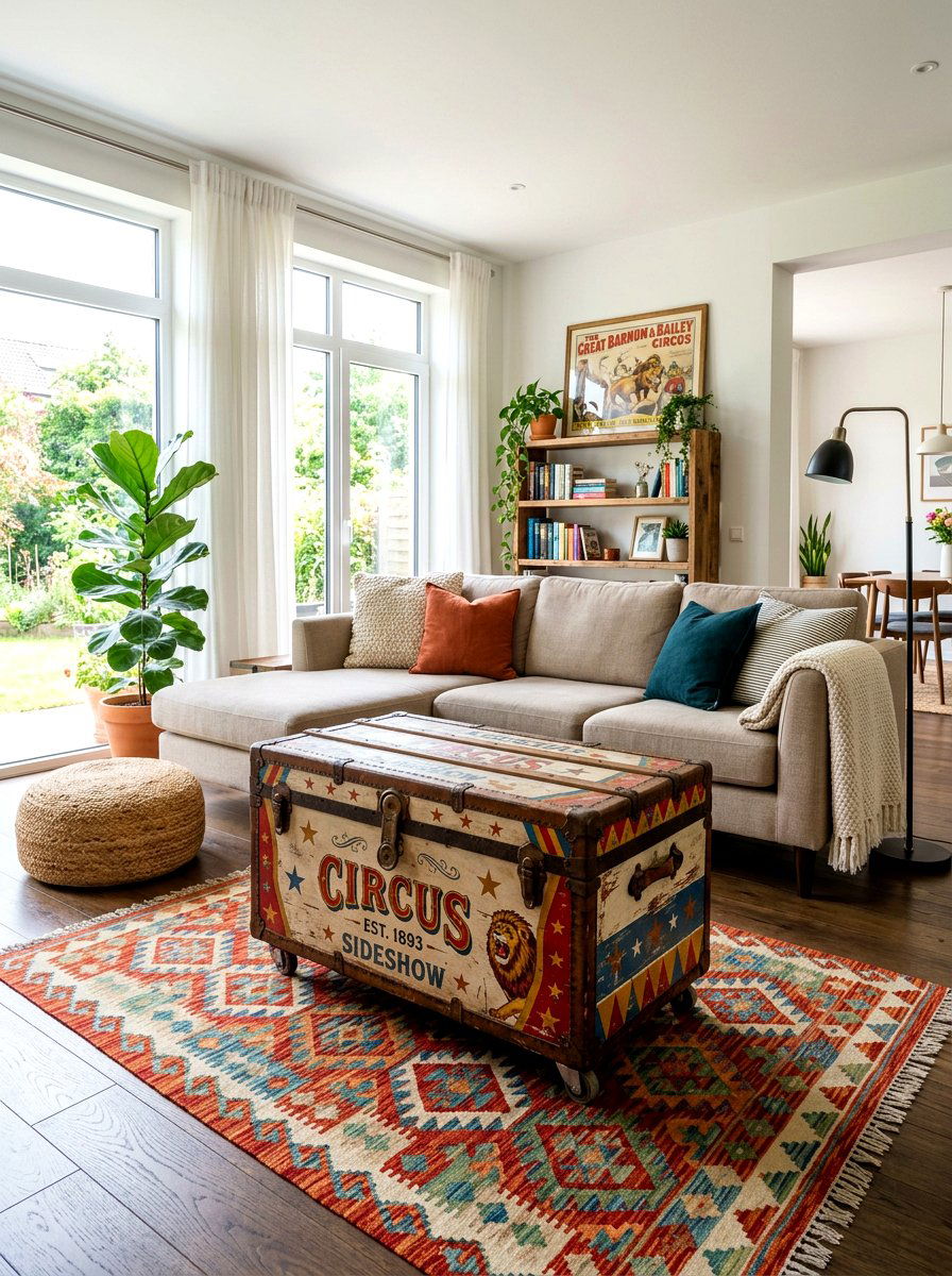 Circus trunk coffee table - 30 vintage circus decor ideas