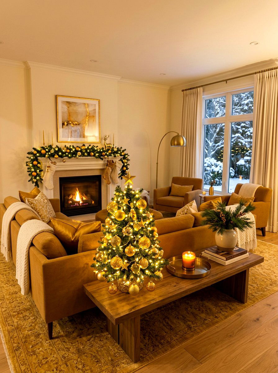 Citrine Yellow Holiday Lounge Area - 30 jewel tone holiday decor ideas