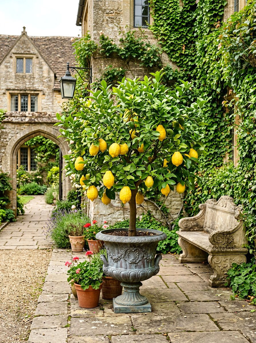 Citron Tree Historical Style Courtyard - 30 citrus patio tree ideas