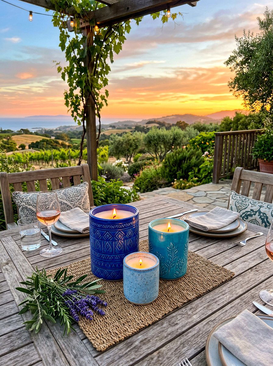 Citronella candle table arrangement - 30 apartment patio entertaining ideas