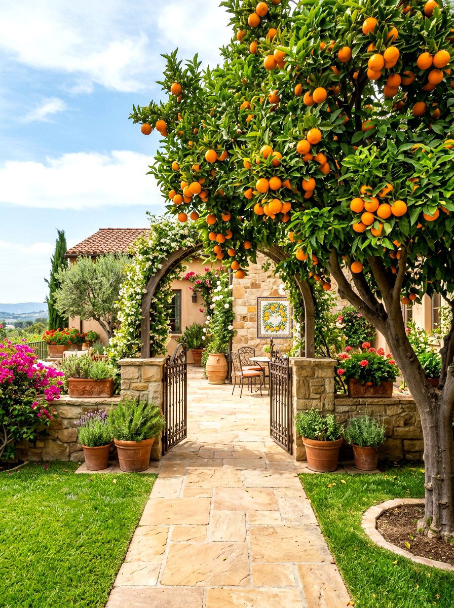 Citrus Tree At Patio Entrance - 30 potted citrus patio ideas