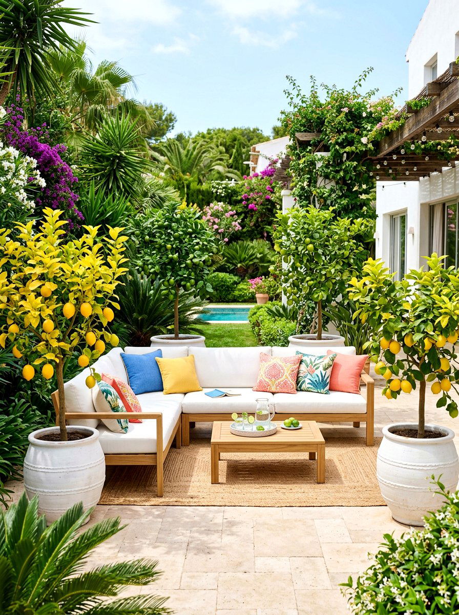 Citrus Tree Patio - 30 edible entertaining backyard ideas