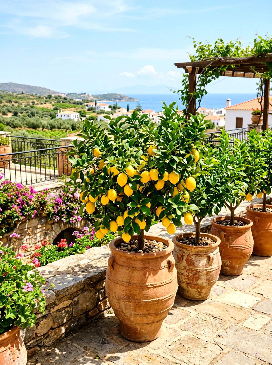 Citrus Tree Potted Plants - 30 Mediterranean backyard lounge ideas
