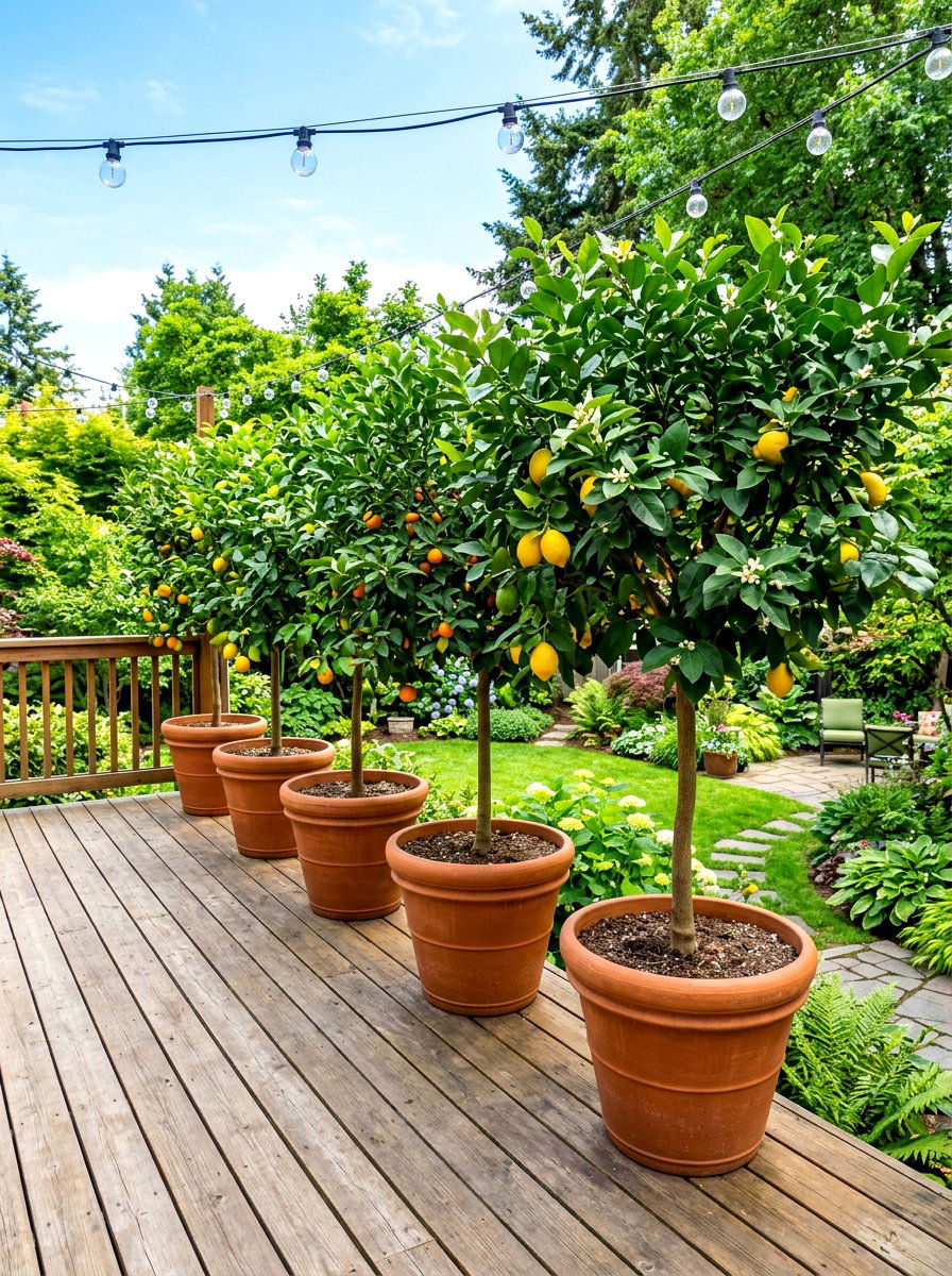 Citrus Tree Privacy Screen On Deck - 30 potted citrus patio ideas