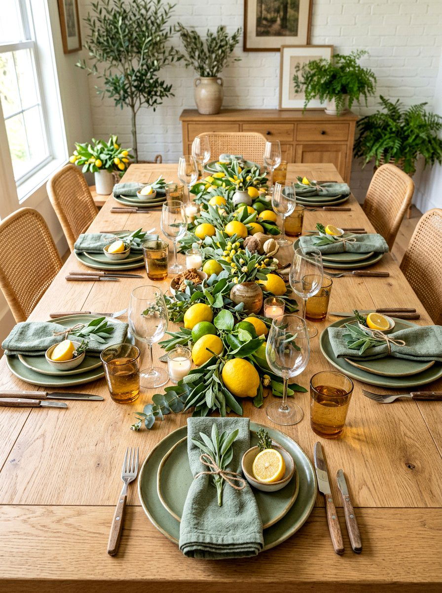 Citrus and sage tablescape - 30 lemon tablescape ideas