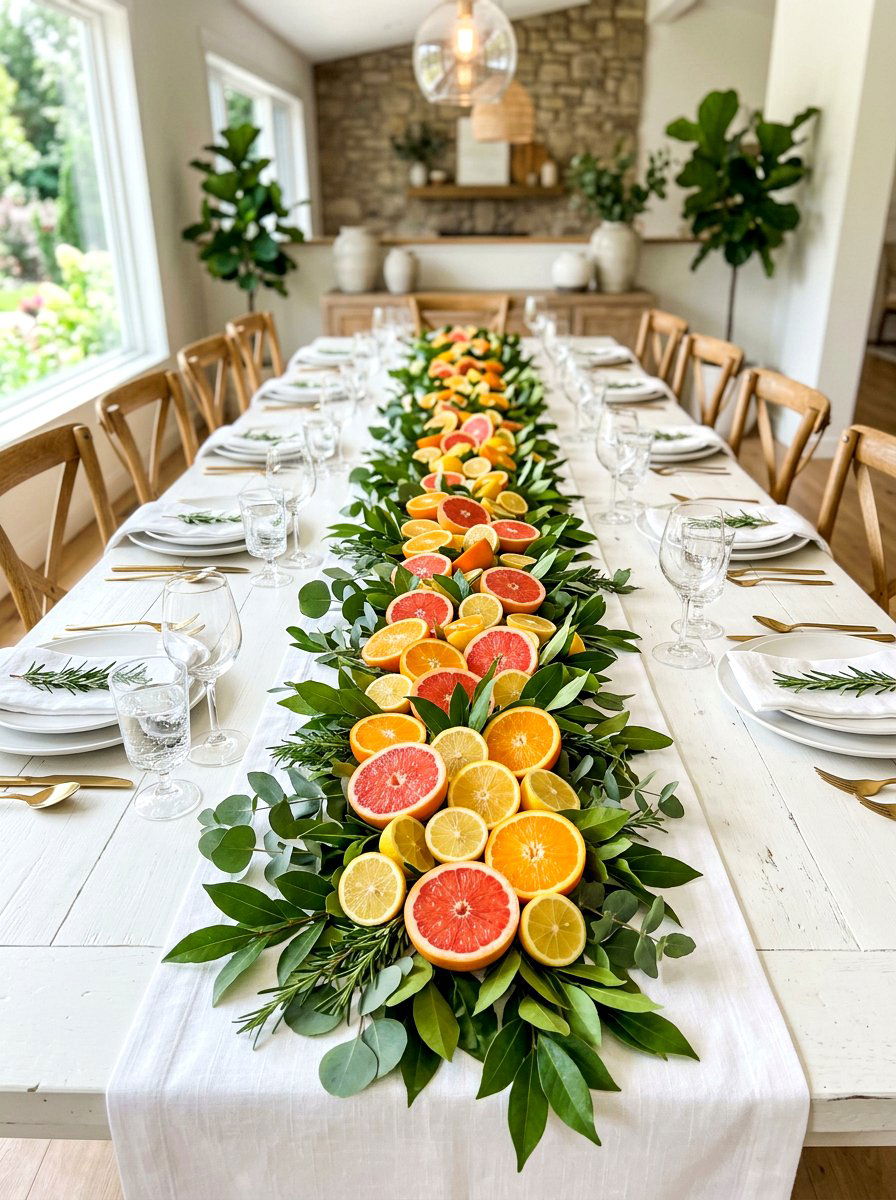 Citrus fruit runner - 30 New Year brunch table ideas