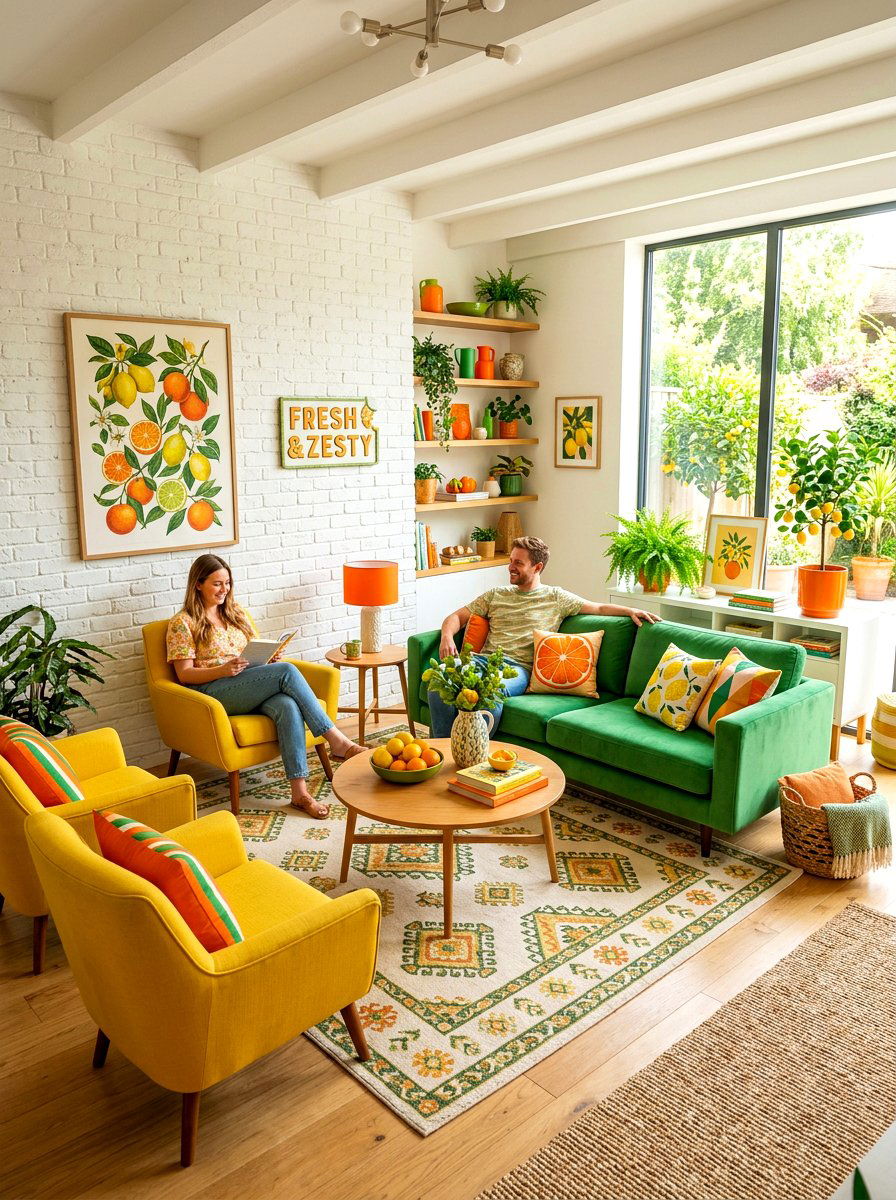 Citrus themed living room - 30 happy color living room ideas
