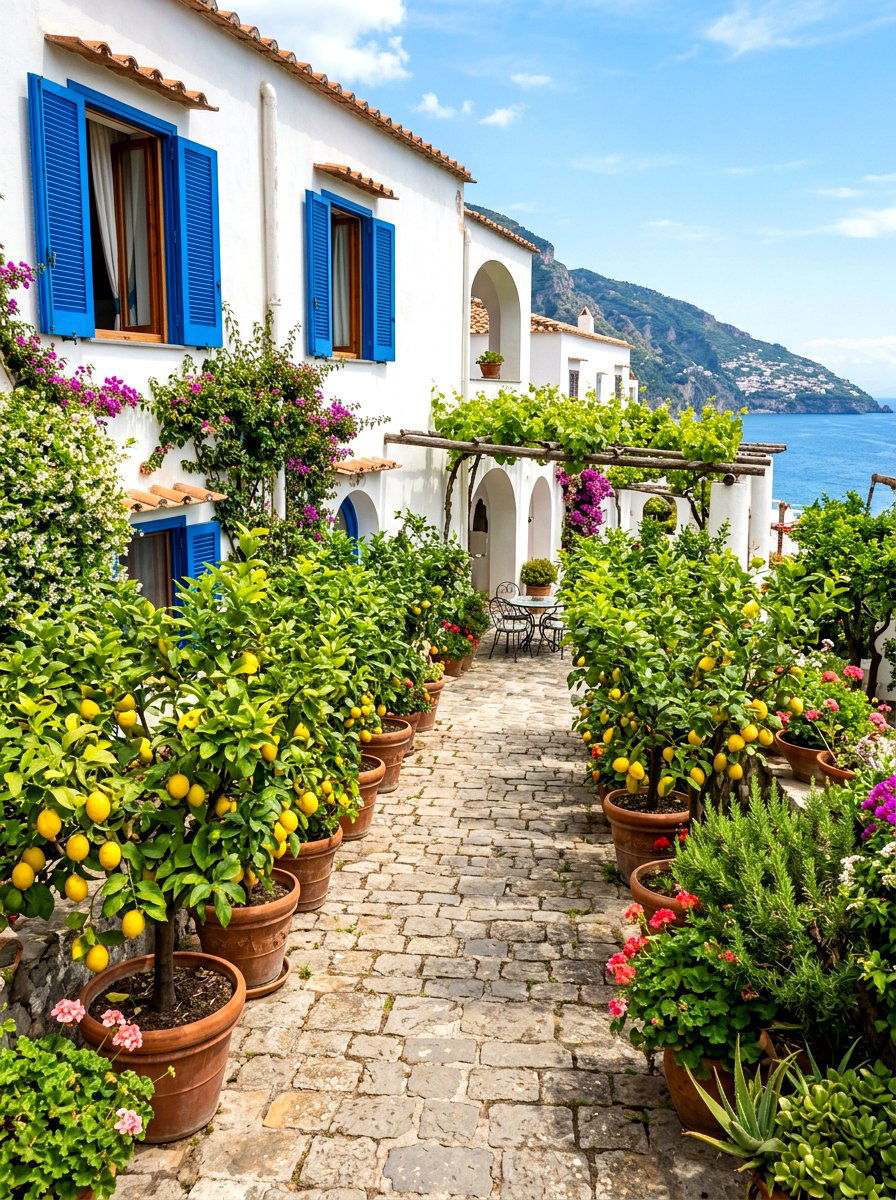 Citrus tree courtyard - 30 Mediterranean front courtyard ideas
